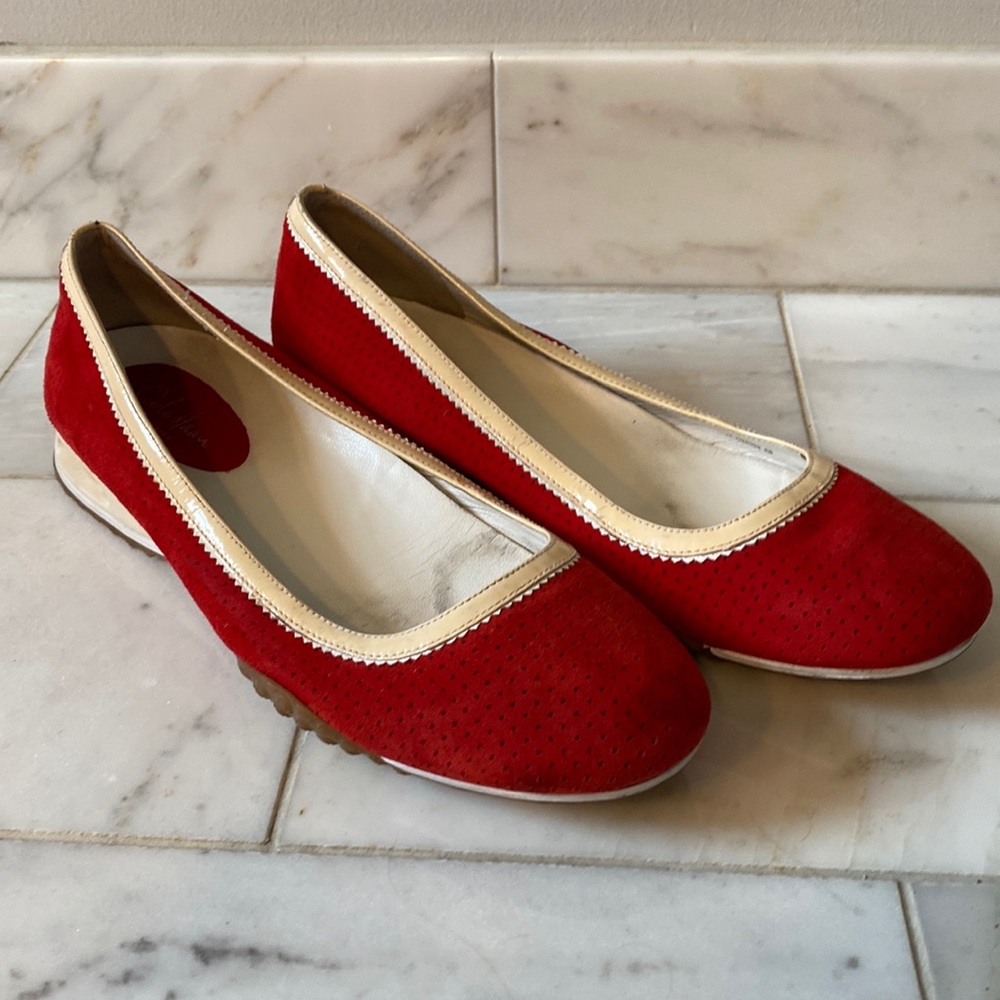 Cole Haan Air Bria G Series Red Suede Perforated Slip On Loafer Flats Size 8